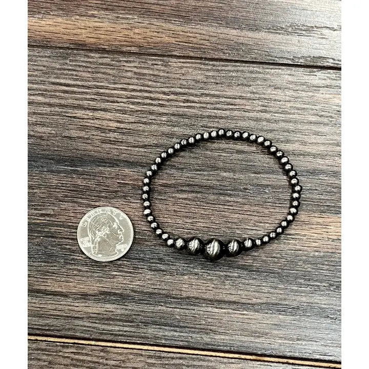 Polished Silver Cluster Navajo Inspired Pearl Stretch Bracelet