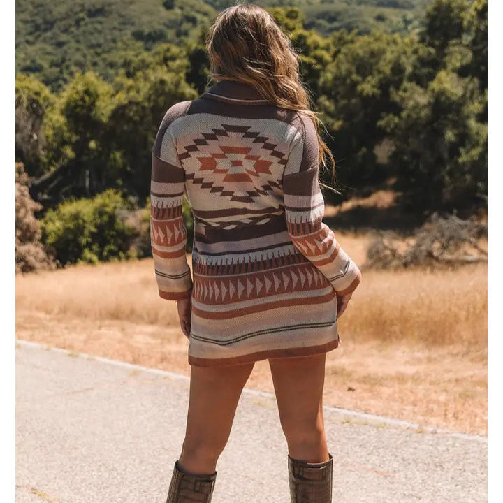 Women's L/S Heritage Wrap Cardigan in Taupe and Blush