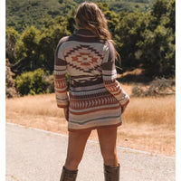 Women's L/S Heritage Wrap Cardigan in Taupe and Blush