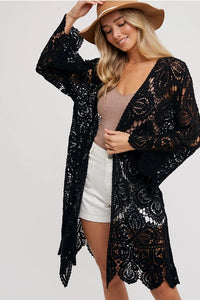 Women's Crochet Open Front Long Cardigan (Available in 2 Colors)