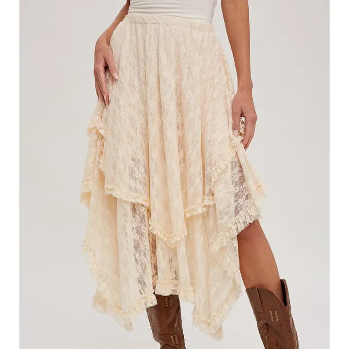 Women's Lace Tiered Midi Skirt (Available in Two Colors)