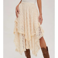 Women's Lace Tiered Midi Skirt (Available in Two Colors)