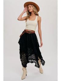 Women's Lace Tiered Midi Skirt (Available in Two Colors)
