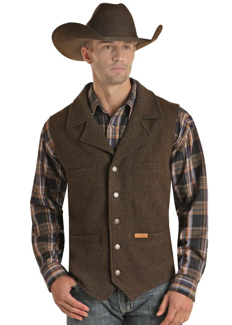 Powder River Outfitters Men's Montana Wool Vest in Dark Brown