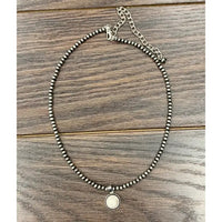 15" Handmade Navajo Inspired White Turquoise Pendant Beaded Necklace