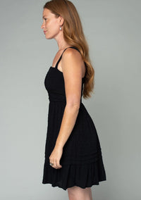 Women's Strappy Button Front A-Line Mini Dress in Black