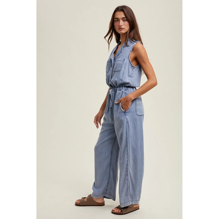 Women's Tencel Denim Jumpsuit in Lightwash