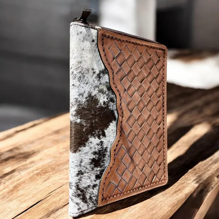 Tooled Leather Cowhide Portfolio in Brown