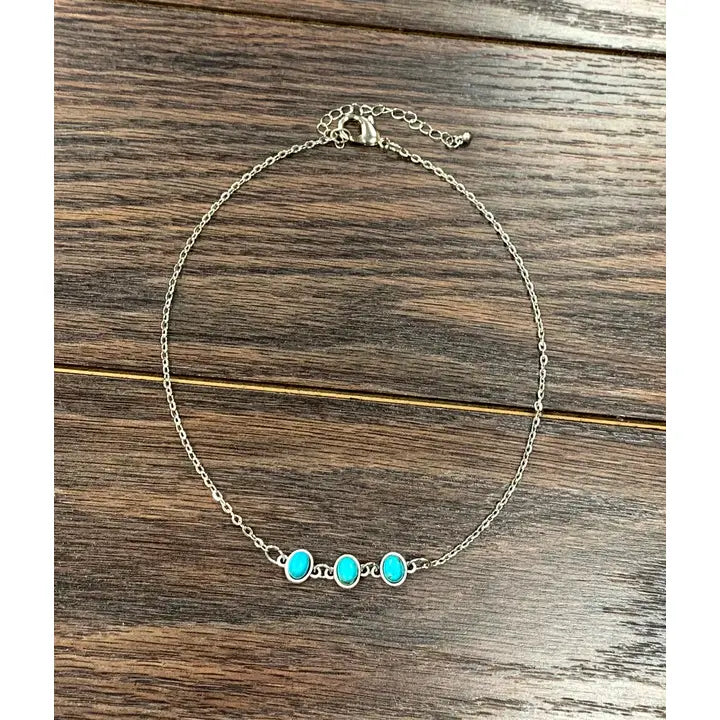 15" Handmade Sideways Oval Turquoise Necklace