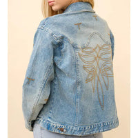 Women's Boot Stitch Denim Trucker Jacket in Medium Wash