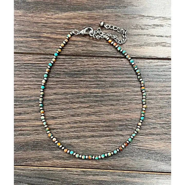 15" Handmade Round Stone Beaded Necklace