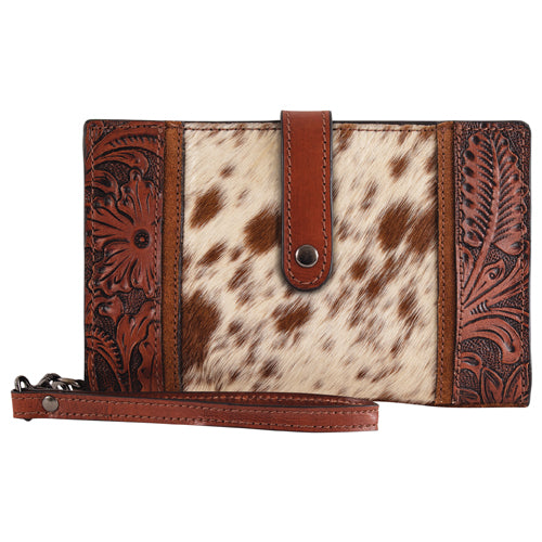 Justin Women's Hair On Hide Floral Tooled Brown Leather Wallet