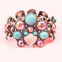 Western Madison Heights Turquoise and Pink Silver Tone Stretch Bracelet