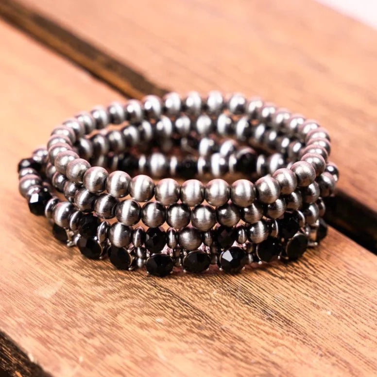 Western Bolton Bay Silver Tone Layered Stretch Bracelet Set (Multiple Colors Available)