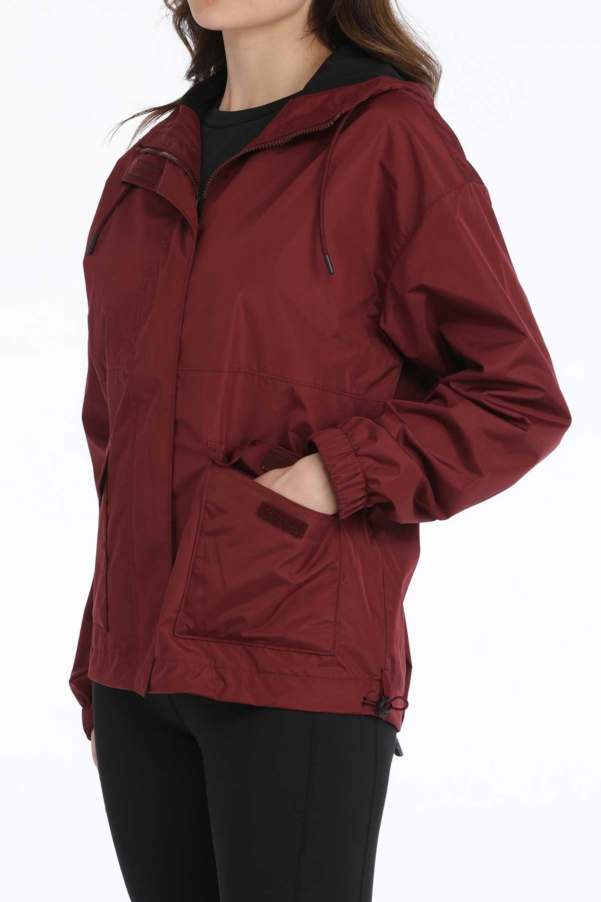 Cinch Women's Hydrographic Rain Jacket in Burgundy