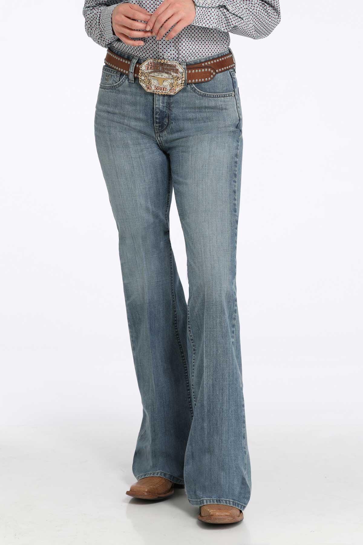 Cinch Women's Tatum High Rise Trouser in Medium Stonewash