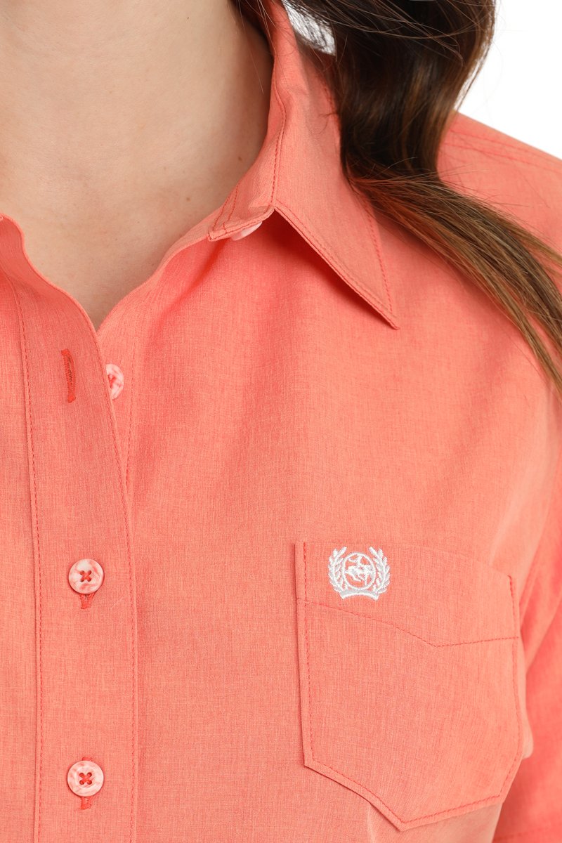 Cinch Women's S/S Arenaflex Solid Coral Western Button Down Shirt