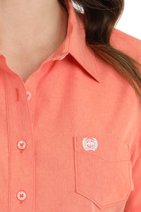 Cinch Women's S/S Arenaflex Solid Coral Western Button Down Shirt