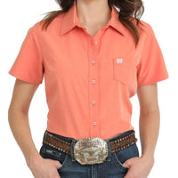 Cinch Women's S/S Arenaflex Solid Coral Western Button Down Shirt