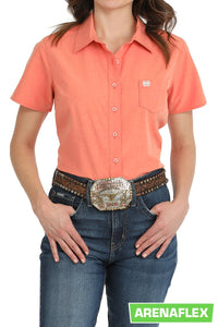 Cinch Women's S/S Arenaflex Solid Coral Western Button Down Shirt