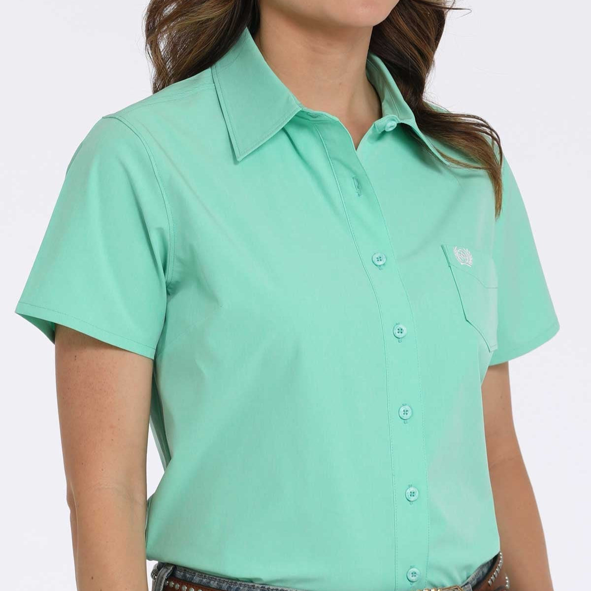 Cinch Women's S/S Arenaflex Solid Green Western Button Down Shirt