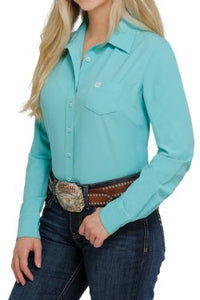 Cinch Women's L/S Solid Turquoise Arenaflex Western Button Down Shirt