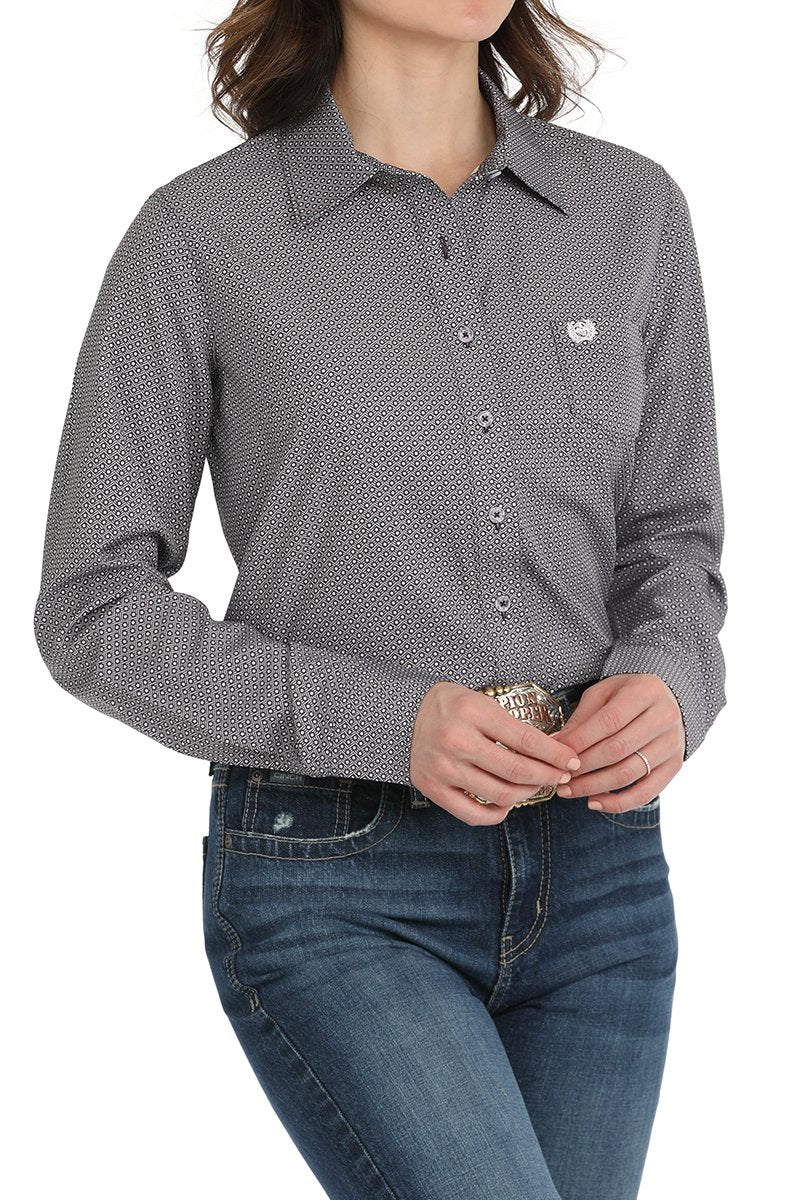 Cinch Women's L/S Arenaflex Geometric Polka Dot Western Button Down Shirt in Purple