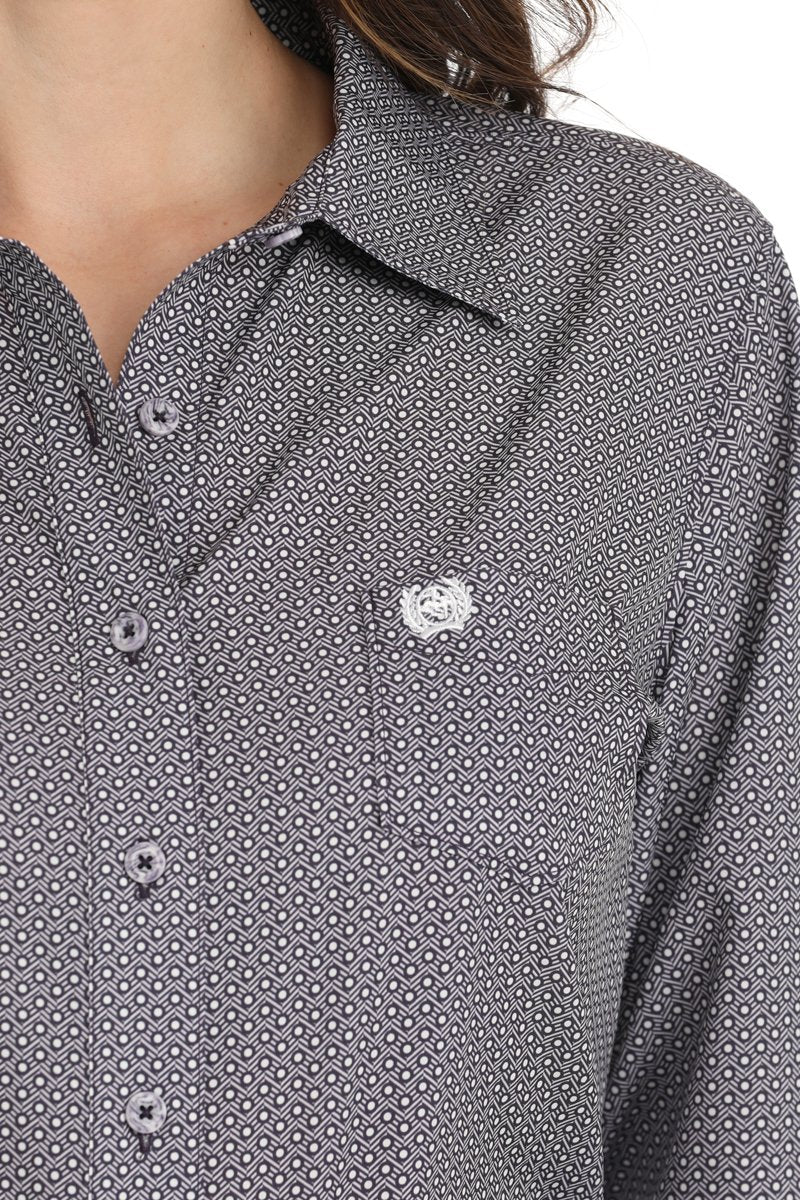Cinch Women's L/S Arenaflex Geometric Polka Dot Western Button Down Shirt in Purple