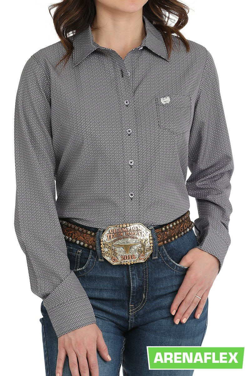 Cinch Women's L/S Arenaflex Geometric Polka Dot Western Button Down Shirt in Purple