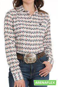 Cinch Women's L/S Arenaflex Aztec Western Button Down Shirt in White