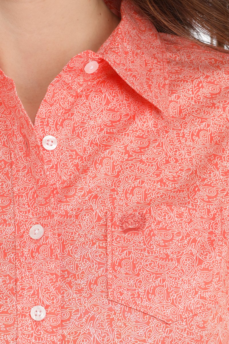 Cinch Women's L/S Stretch Paisley Western Button Down Shirt in Coral