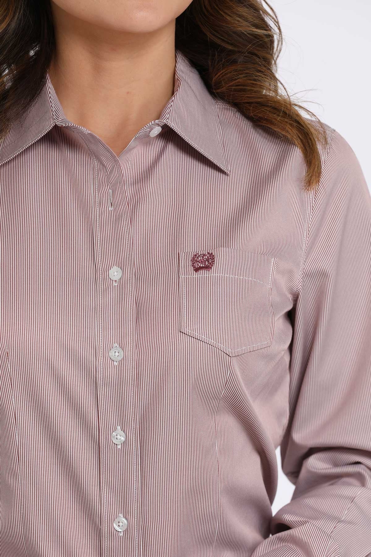 Cinch Women's L/S Tencel Striped Western Button Down Shirt in Pink