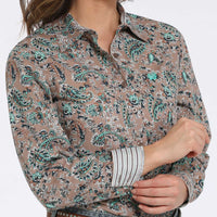 Cinch Women's L/S Floral Print Western Button Down Shirt in Brown