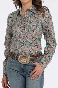 Cinch Women's L/S Floral Print Western Button Down Shirt in Brown