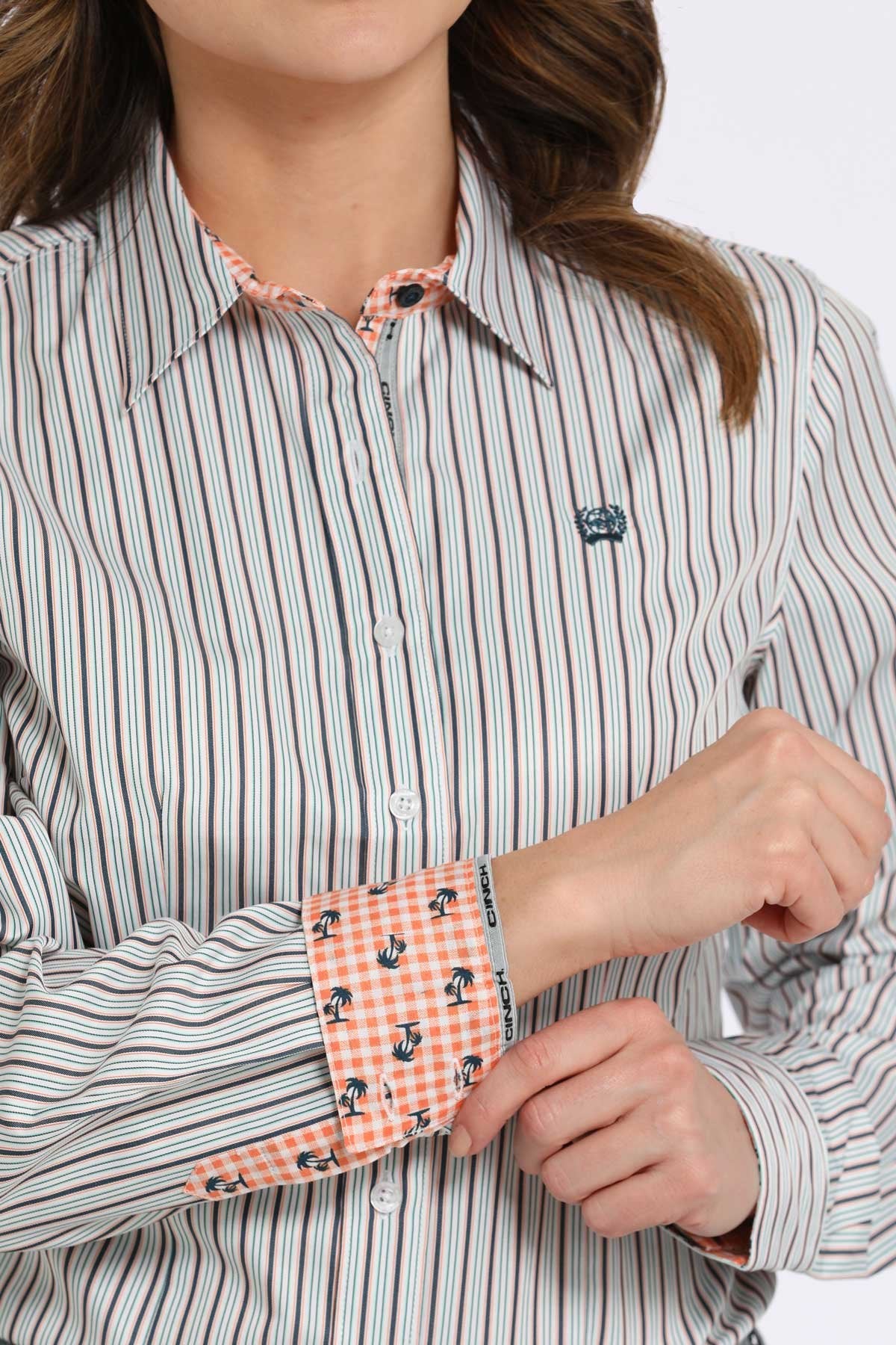 Cinch Women's L/S Tencel Striped Western Button Down Shirt in White