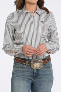 Cinch Women's L/S Tencel Striped Western Button Down Shirt in White
