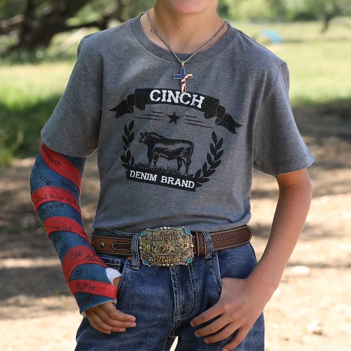 Cinch Youth Boy's Denim Tee in Grey