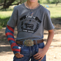 Cinch Youth Boy's Denim Tee in Grey