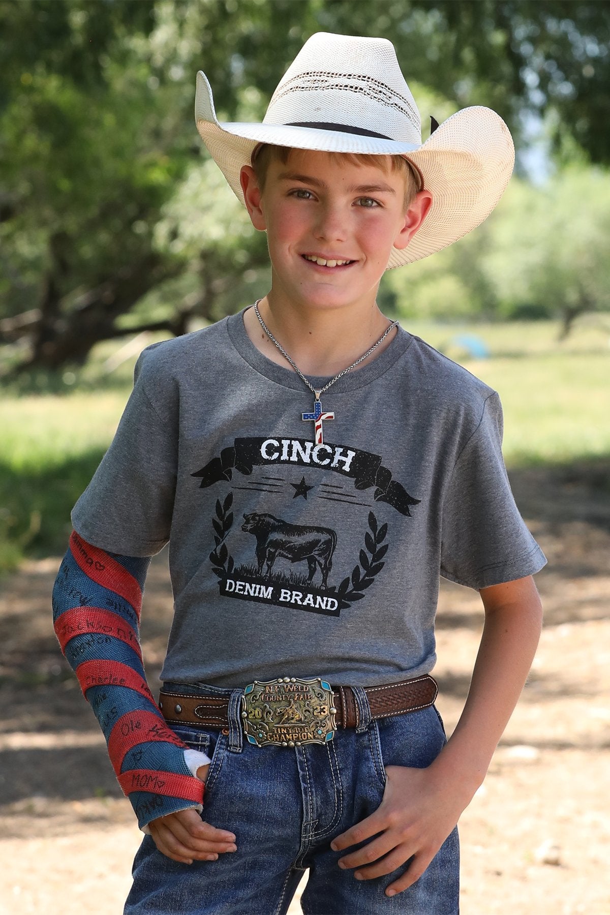 Cinch Youth Boy's Denim Tee in Grey