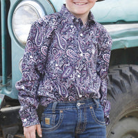 Cinch Youth Boy's L/S Paisley Button Down Western Shirt in Purple