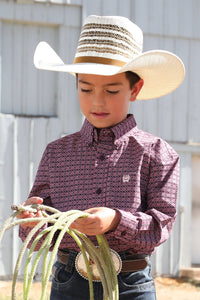 Cinch Youth Boy's L/S Geometric Button Down Shirt in Purple