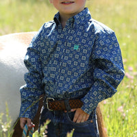 Cinch Baby & Toddler Boy's L/S Geometric Print Button Down Shirt in Royal Blue