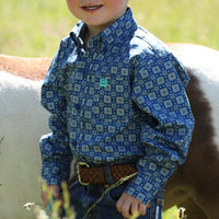 Cinch Baby & Toddler Boy's L/S Geometric Print Button Down Shirt in Royal Blue