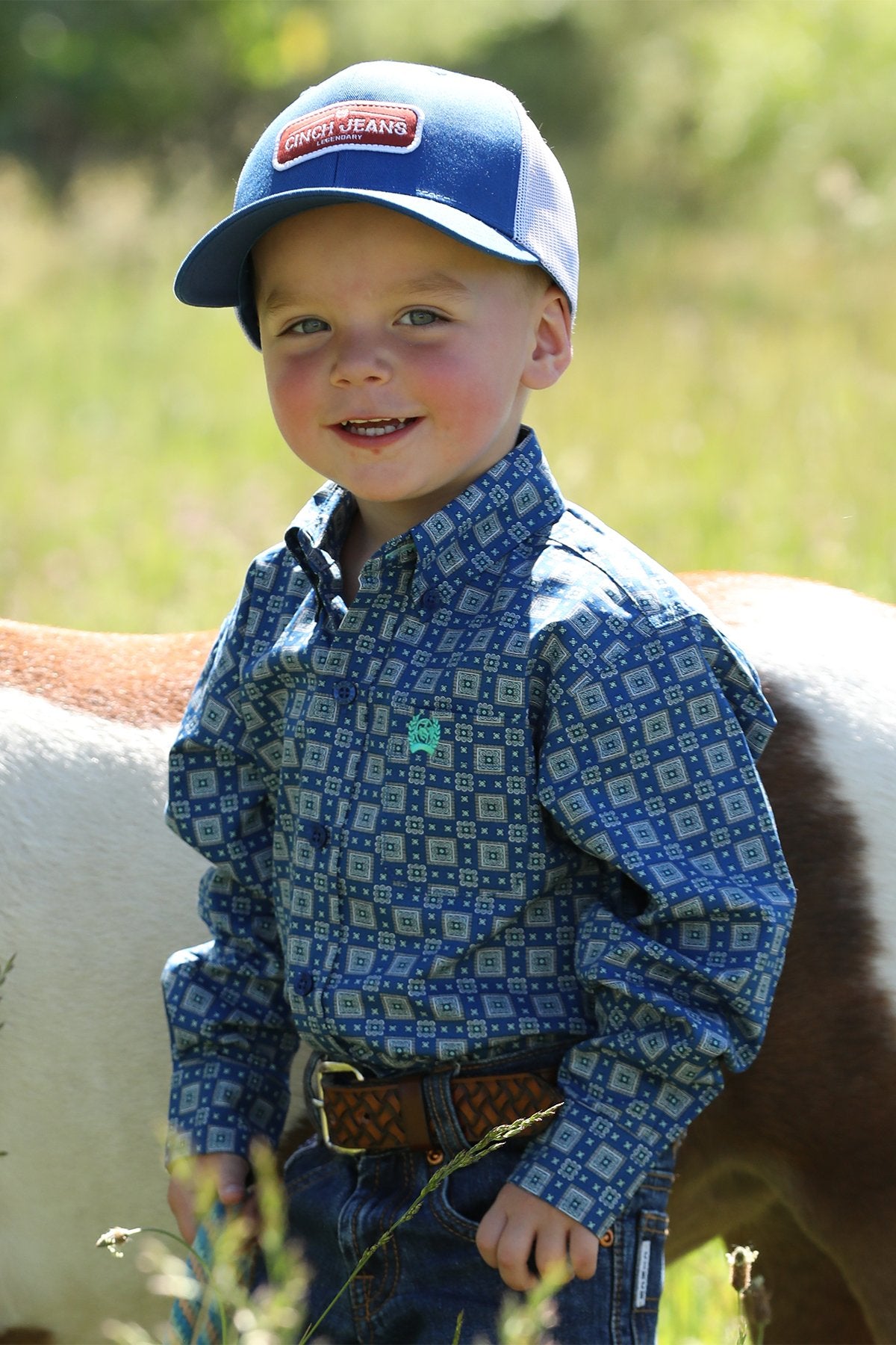 Cinch Baby & Toddler Boy's L/S Geometric Print Button Down Shirt in Royal Blue
