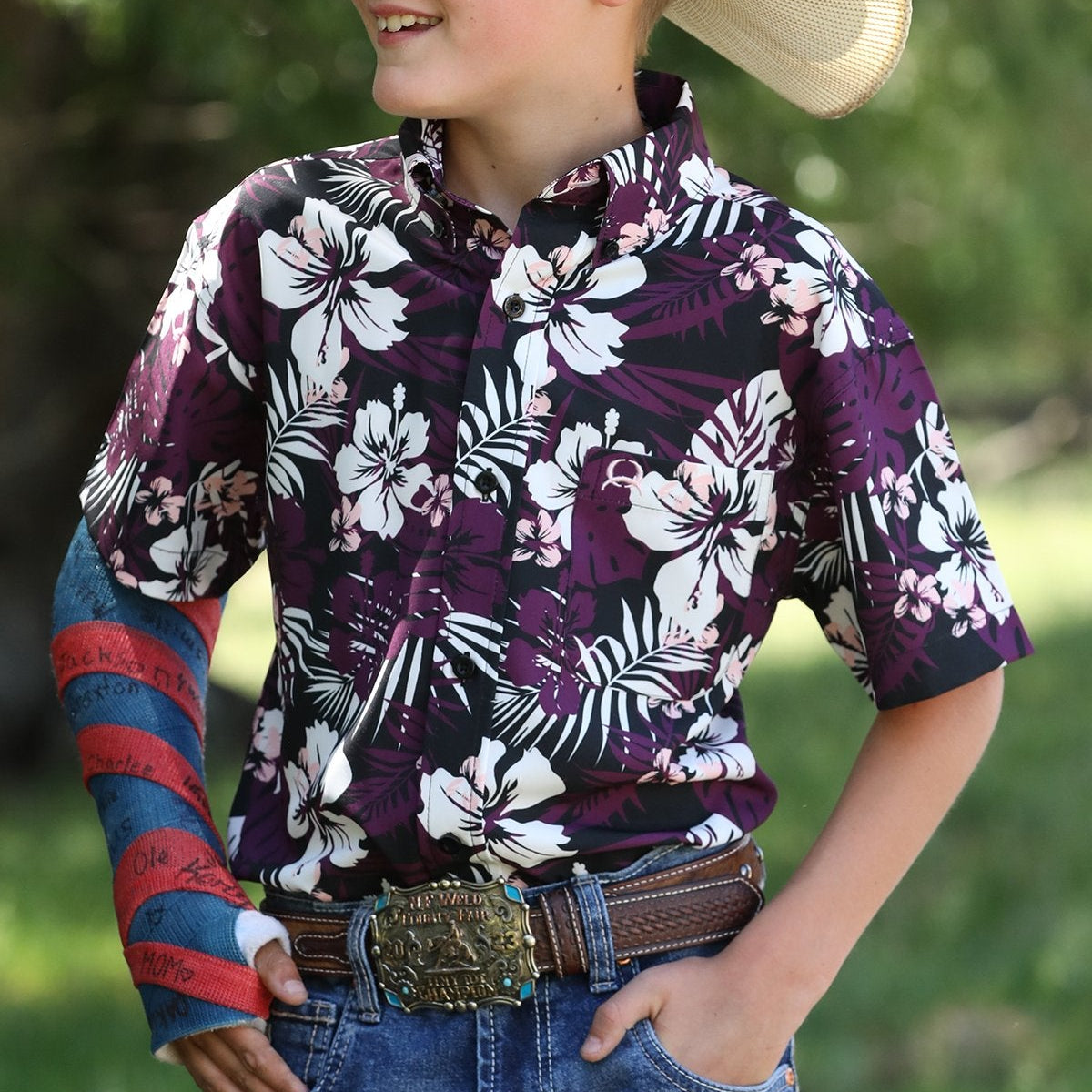 Cinch Youth Boy's S/S Hawaiian Print ArenaFlex Western Button Down Shirt