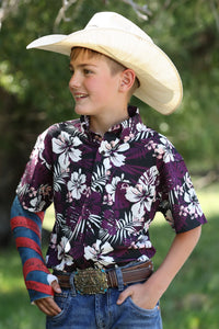 Cinch Youth Boy's S/S Hawaiian Print ArenaFlex Western Button Down Shirt