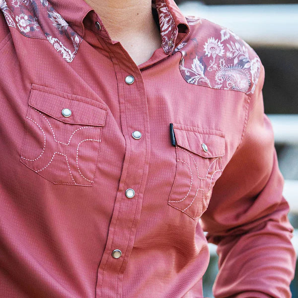 Hooey Women's Sol Marsala & Floral Pattern Long Sleeve Snap Shirt