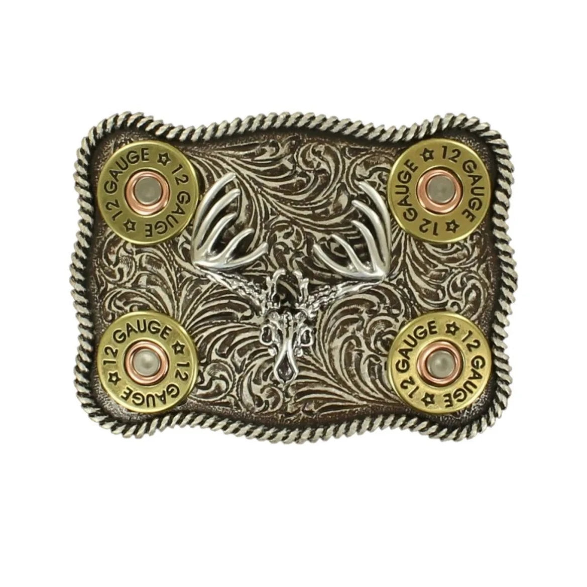 Nocona Shotgun Shell and Deer Head Rectangle Belt Buckle