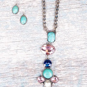 Turquoise and Stone Necklace and Earrings Set