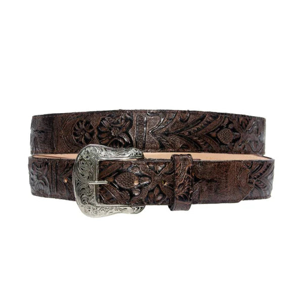 Tanner Mark Kid's Hand Tooled Print Leather Belt in Brown